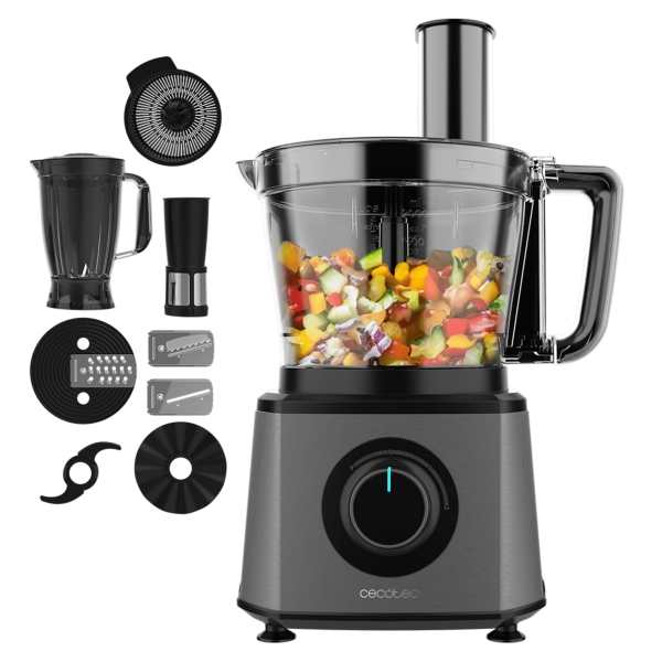 Cecotec FoodProcessor Paprika 2000 Full Procesador de Alimentos - 2000W - Bowl de 3.5L - Jarra de 1.8L - Filtro - Exprimidor - Discos y Cuchillas Variados - Velocidad Variable - Color Gris y