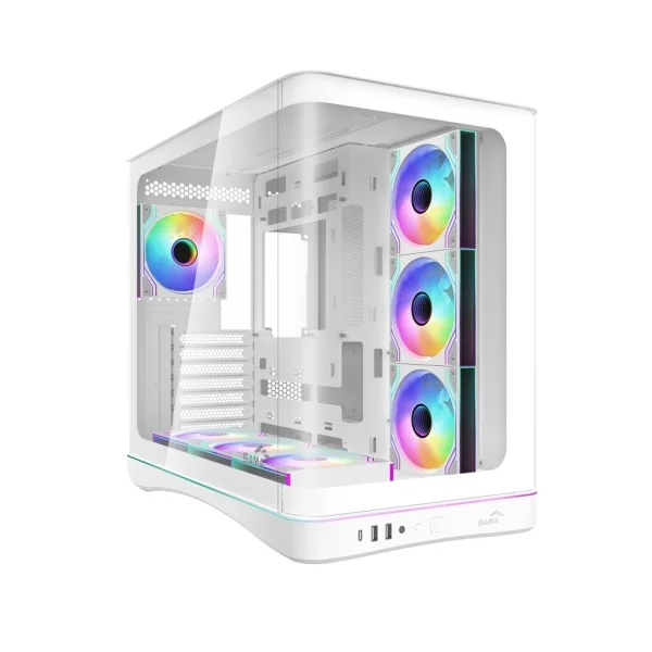 Sama V62 Caja Torre ATX - Lateral Cristal Templado Curvado - 2 x USB-A 3.0, 1 x USB-C 3.2 - 1 x Audio + Micro - 7 Ventiladores ARGB - Color Blanco