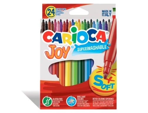 Carioca Joy Pack de 24 Rotuladores - Tinta Superlavable - Punta Fina 2.8mm - Punta Bloqueada - Tapa Ventilada - Color Varios