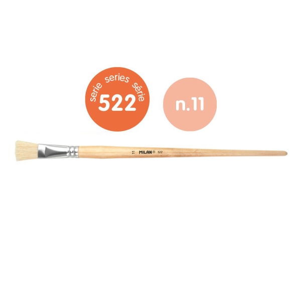 Milan 522 Pack de 4 Pinceles Planos para Oleo Numero 11 - Bolsa con Colgador - Cerda Natural - Color Madera Claro
