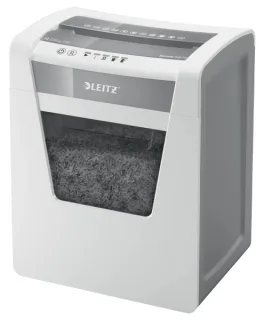 Leitz IQ Office P5 Destructora de Papel Micro Corte P-5 - Destruye hasta 10 Hojas - Capacidad de la Papelera 23L - 2 Horas de Funcionamiento Ininterrumpido - Color Blanco/Gris