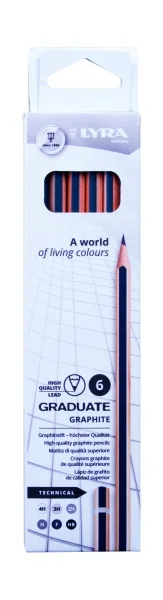 Lyra Graduate Technical Pack de 6 Lapices de Grafito - Graduaciones Surtidas - Color Negro