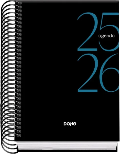 Dohe System Agenda Escolar 25/26 Espiral A6 - Dia Pagina - Papel 70g/m2 - Cubierta de Carton Plastificado - Color Negro
