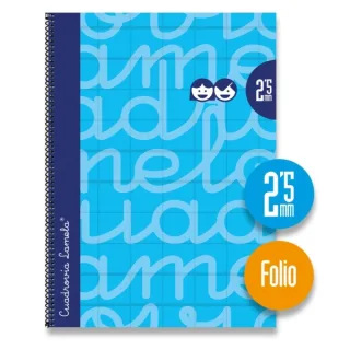 Lamela Cuaderno Espiral con 80 Hojas de 90g/m2 con Margen - Formato Folio - Pauta Cuadrovia de 2.5mm - Cubierta Extra Dura - Papel Offset Blanco Extra - Color Azul