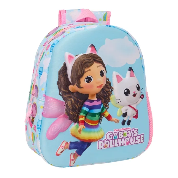 Safta Gabby'S Dollhouse Mochila 3D - Asa de Mano - Portabotellas Lateral - 27x33x10cm - Color Azul Claro