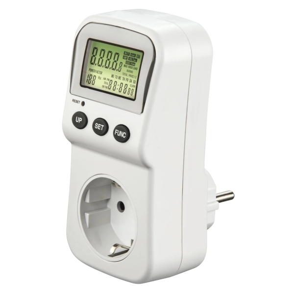Hama Enchufe Contador Digital de Consumo - Potencia Maxima 3680W - Pantalla LCD - Color Blanco