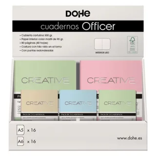 Dohe Expositor de Cuadernos Officer - Tamaño A5 y A6 - Cubierta en Cartulina de 300g - Estampacion en Portada - Puntas Redondeadas - Lomo Redondo - Encuadernacion Cosida - Retractilado de 2