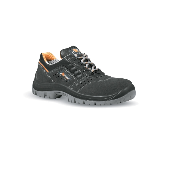 Upower Fox O Calzado de Seguridad Bajos - Talla 35 - Empeine en Gamuza Perforado, Puntal en Acero, Suela Antideslizante PU/PU, Proteccion S1 FO SR - Color Gris Oscuro