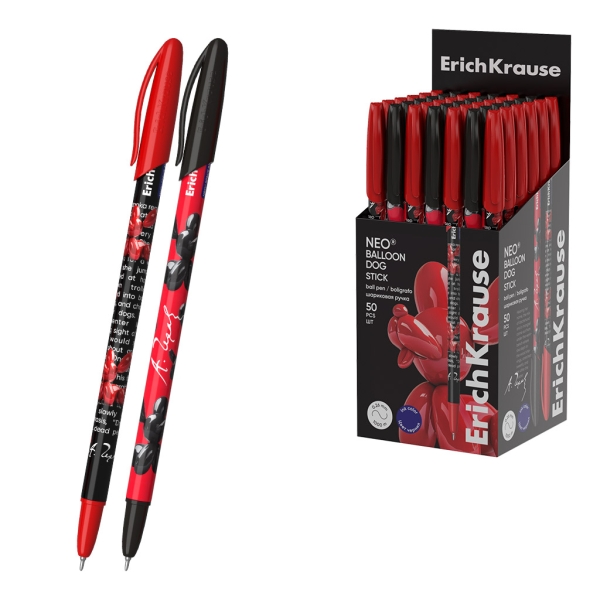 ErichKrause Neo Stick Balloon Dog Boligrafo con Capuchon - Modelos Surtidos - Trazo 0.26mm - Tinta de Baja Viscosidad - Tapa Ventilada - Color Azul · Pack de 50 uds.