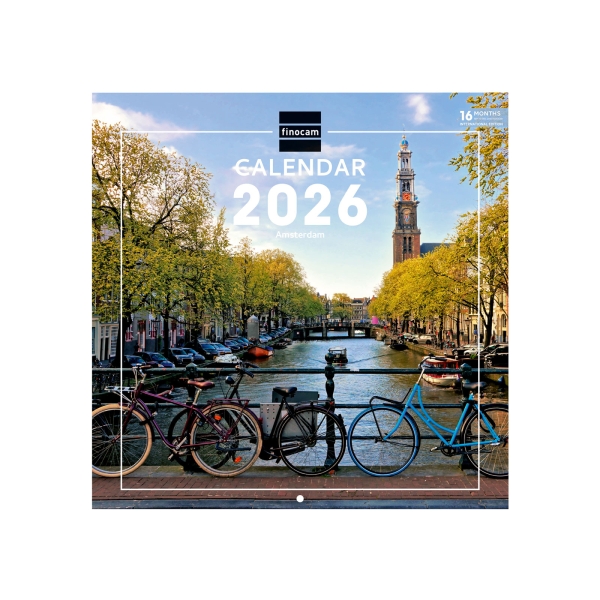 Finocam Calendario de Pared Internacional - Anual 2026 - Imagenes Variadas - 311x5x305mm - Tematica de Amsterdam