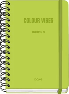 Dohe Colour Vibes Agenda Escolar 25/26 Espiral Wire’o A5 - Semana Vista - Papel 80g/m2 - 4 Hojas de Pegatinas - Cubierta de Carton Plastificado - Cierre con Goma Elastica - Color Verde Lima