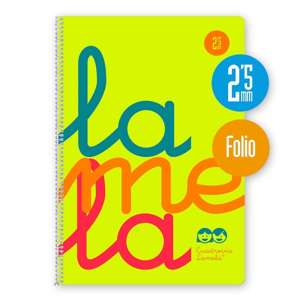 Lamela Cuaderno Espiral con 80 Hojas de 90g/m2 con Margen - Formato Folio - Pauta Cuadrovia de 2.5mm - Cubierta de Polipropileno - Papel Offset Blanco Extra - Color Amarillo Fluorescente