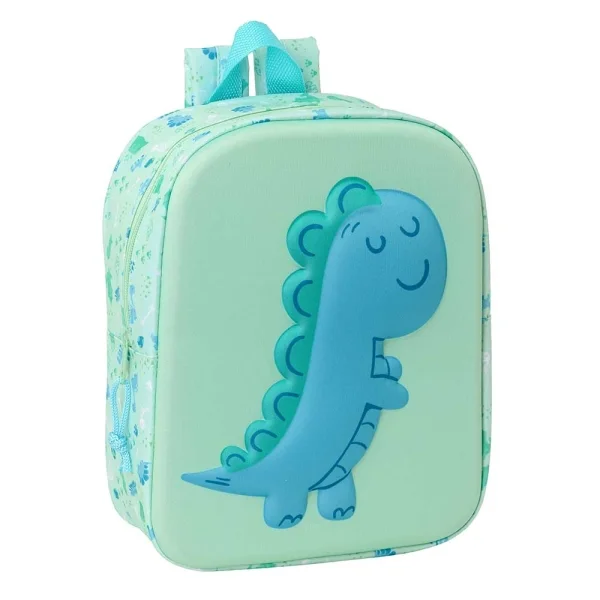Safta Dino Mochila Guarderia 3D de 6L - Asa de Mano Superior - Asas Regulables y Acolchadas - Cierre de Cremallera - 22x27x10cm - Color Menta