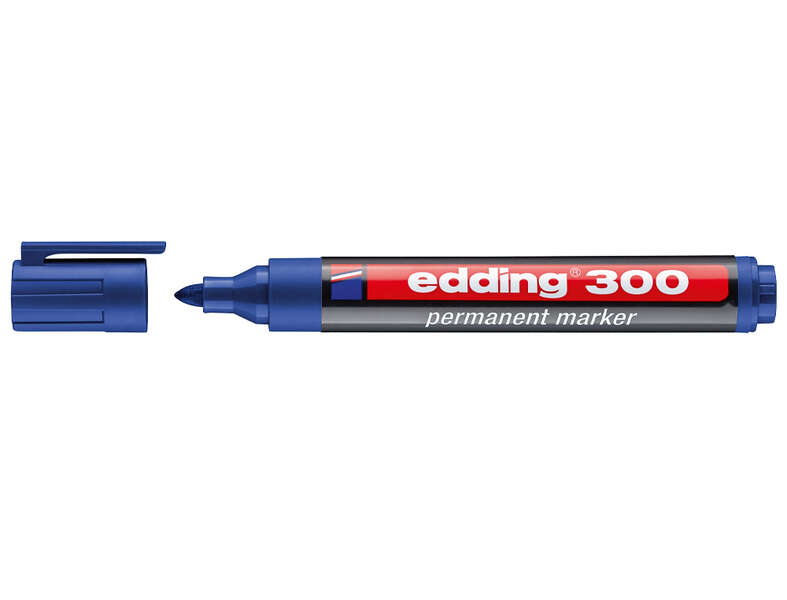 Edding 300 Rotulador Permanente - Punta Redonda - Trazo entre 1.5 y 3 mm. - Tinta Casi Inodora - Capuchon con Clip - Secado Rapido - Color Azul · Pack de 10 uds.