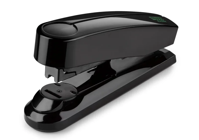 Novus B 4FC re+new Grapadora de Sobremesa - Fabricada con Plastico Reciclado - Hasta 50 Hojas - Grapado Plano Abierto, Cerrado y Clavado - Incluye 200 Grapas - Color Negro