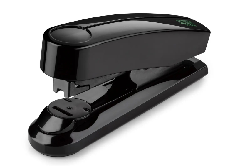 Novus B 4FC re+new Grapadora de Sobremesa - Fabricada con Plastico Reciclado - Hasta 50 Hojas - Grapado Plano Abierto, Cerrado y Clavado - Incluye 200 Grapas - Color Negro