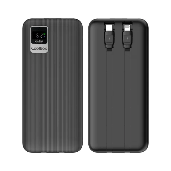 Coolbox DP10 Powerbank 10000mAH 22.5W PD y QC - USB-C y Lightning - Pantalla LCD - Color Negro