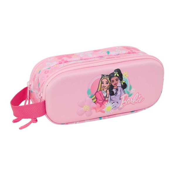 Safta Barbie Portatodo 3D - 2 Compartimentos con Cremallera - Asa Lateral - Capacidad 1L - 21x8x6cm - Color Rosa