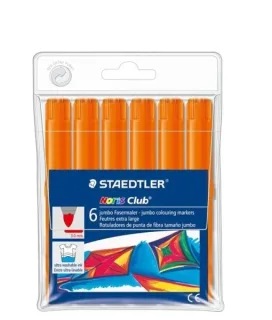 Staedtler Noris Jumbo 340 Pack de 6 Rotuladores Jumbo - Punta de Fibra - Trazo 3mm - Tapa Ventilada - Color Naranja