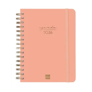 Finocam Alma Agenda en Catalan - Anual 2026 - con Espiral - Formato E10 - 180x30x220mm - 1 Dia por Pagina - Color Coral