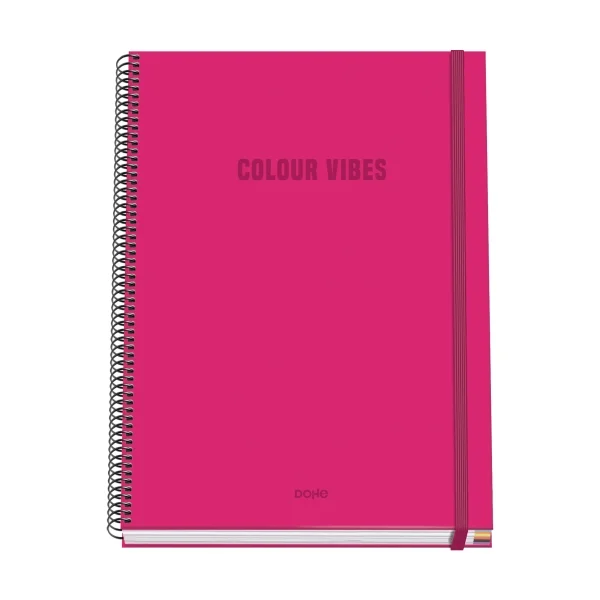 Dohe Colour Vives Cuaderno Espiral A4 100 Hojas Microperforadas Cuadricula 5mm - Tapa Dura Carton Forrado - Cierre de Goma - Bandas de Color - Color Rosa