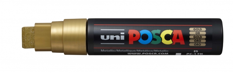 Posca PC-17K Marcador de Pintura - Punta Biselada de Poliester 15mm - Linea Muy Gruesa - Tinta Base al Agua - Resistente a la Luz - Color Oro · Pack de 5 uds.
