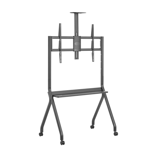 Aisens FT86FE-369 PRO Soporte de Suelo para Pantallas Interactivas/TV de 55 a 100" - Bandeja Multiusos - Soporte para Camara - Peso Max. 120kg - Altura Ajustable - Ruedas - Color Negro