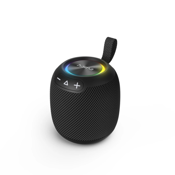 Hama Altavoz Portatil - Potencia 16W - Bluetooth - USB-C - Bateria 3000mAh - IPX6 - Luz LED - Rango 10m - 10.5x9.53x9.53cm - Color Negro