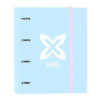 Safta Munich Sky Carpeta de 4 Anillas de 35mm - Recambio de 100 Hojas A4 - Cuadricula de 5x5mm - 80g/m2 - Separadores Internos - Goma Elastica - 27x32x3.5cm - Color Azul Claro