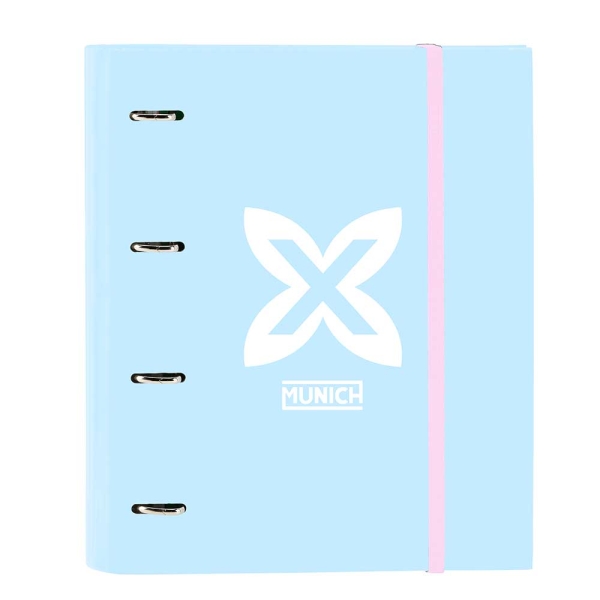 Safta Munich Sky Carpeta de 4 Anillas de 35mm - Recambio de 100 Hojas A4 - Cuadricula de 5x5mm - 80g/m2 - Separadores Internos - Goma Elastica - 27x32x3.5cm - Color Azul Claro