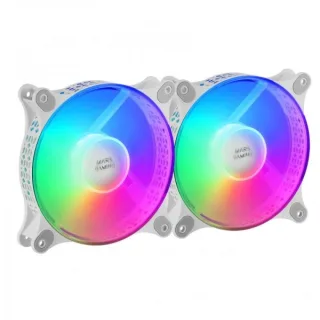 Mars Gaming MF-DUO Kit de Ventiladores - Iluminacion 360º FRGB RAINBOW - Ultra Silencioso - Conectividad 3PIN+4PIN - 2 Unidades - Color Blanco