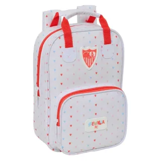 Safta Sevilla FC Preescolar Mochila Infantil - Tarjeta de Identificacion Personal - Bolsillo Frontal - Hombreras Acolchadas - 20x28x8cm - Color Blanco y Rojo