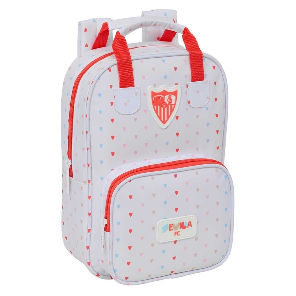 Safta Sevilla FC Preescolar Mochila Infantil - Tarjeta de Identificacion Personal - Bolsillo Frontal - Hombreras Acolchadas - 20x28x8cm - Color Blanco y Rojo