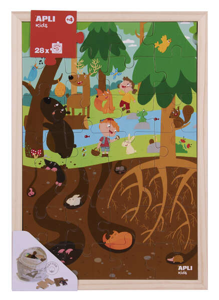 Apli Kids Puzle de Niveles el Bosque - 254x5x376 mm - Diseño Infantil y Colorido - Piezas Resistentes y Seguras - Mejora la Concentracion y la Percepcion Espacial - Bolsa de Algodon Organico