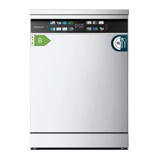 Cecotec Bolero Aguazero 6700 B Lavavajillas de 60cm - 15 Cubiertos - Seguro Infantil - Pantalla XXL - 8 Programas - Motor Inverter - Inicio Programable - Funcion Media Carga - Color Blanco
