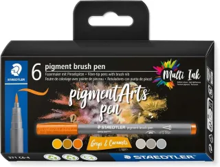 Staedtler 371 Pack de 6 Rotuladores Punta de Pincel Suave - Colores Vivos y Brillantes - No Amarillea con el Paso del Tiempo - Nueva Tinta Multi Ink - Pigmentos de Primera Calidad - Colores