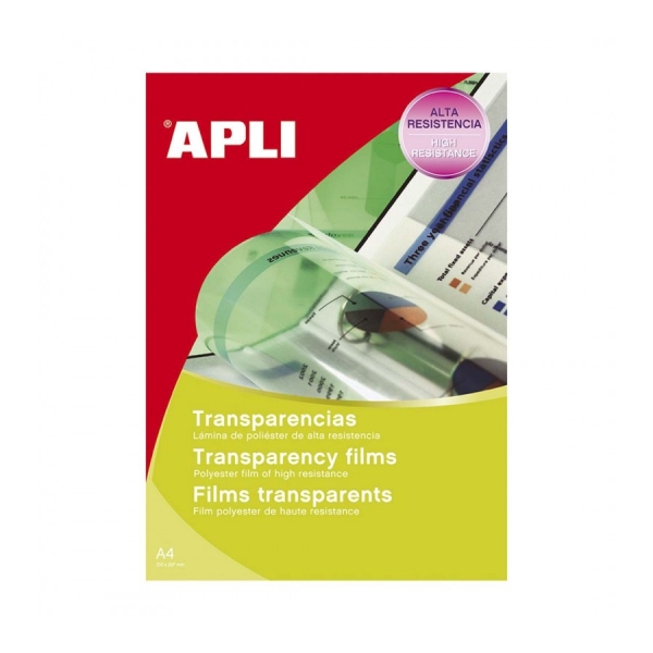 Apli Transparencias de Poliester A4 - Alta Calidad de Reproduccion - Gran Claridad - Secado Rapido - Alta Resistencia - Termo Estabilidad - Compatibles con Fotocopiadoras e Impresoras Popula
