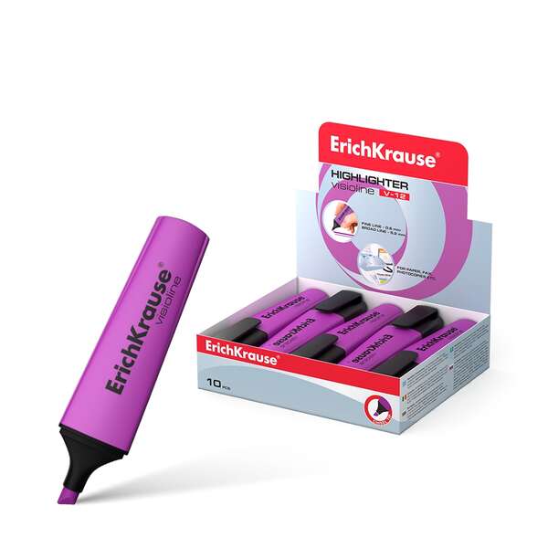 Erichkrause Visioline V-12 Marcador Fluorescente - Punta Biselada - Tinta a Base de Agua - Color Violeta · Pack de 10 uds.