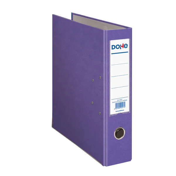 Dohe Archivador de Palanca Tamaño A4 - Lomo Ancho 70mm - Ollao, Rado y Tarjetero en el Lomo - Carton Forrado con Polipropileno - Cantoneras Metalicas - Color Morado