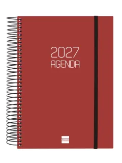 Finocam Espiral Basics Opaque Agenda - Anual 2027 - 1 Dia por Pagina - Formato E10 - 155x212mm - Espiral - Tapa de Polipropileno - Esquinas Microperforadas - Papel de 70g/m2 - Color Burdeos