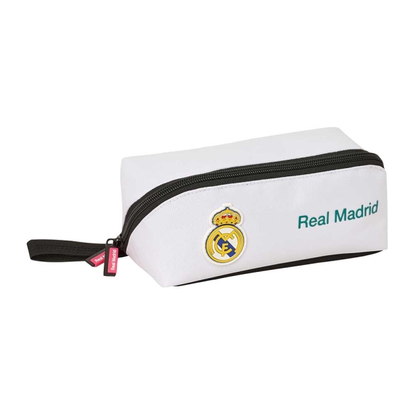 Safta Real Madrid Equipacion 26/27 Portatodo Cuadrado - Cremallera Diagonal de Doble Tirador - Asa Lateral - 20x8x8cm - Color Blanco y Negro