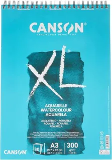 Canson XL Aquarelle Album Espiral Microperforado de 30 Hojas A3 - Grano Fino - 29.7x42cm - 300g - Color Blanco