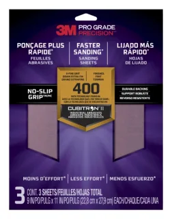 3M Pro Grade Precision Pack de 3 Hojas de Lijado - Grano 400 Extrafino - 22.8x27.9cm - Rendimiento Superior - Reduccion de Fatiga - Color Morado