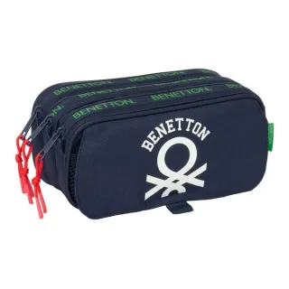 Safta Benetton Together Portatodo - 3 Compartimentos con Cremalleras - Bolsillo Frontal - Cinta Adaptable - 1.72L - 215x80x100mm - Color Azul Marino