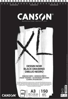 Canson XL Black Bloc de 40 Hojas Negras 150g A3 - Grano Fino - Espiral Microperforado