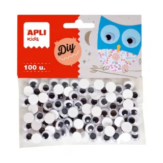 Apli Ojos Moviles Adhesivos - Gran Poder de Adhesion - Versatiles para Multiples Superficies - Ideales para Manualidades y Talleres Infantiles - Color Negro