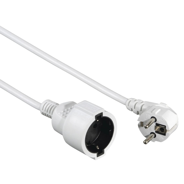 Hama Cable de Alimentacion Alargador Acodado - Potencia Maxima 3680W - Longitud 3m - Seccion 1.5mm2 - Schuko CEE7 - Color Blanco