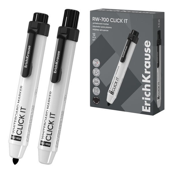 ErichKrause RW-700 Click it Rotulador para Pizarra Blanca - Sistema Retractil - Punta Conica - Trazo de 2.0mm - Tinta a Base de Alcohol - No Toxico - Facil de Borrar - Secado Rapido - Color