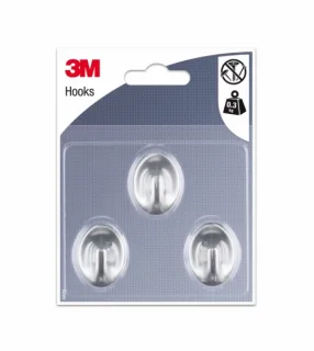3M Pack de 3 Ganchos Adhesivos Ovalados - Formato S - Soporta hasta 0.3kg - Color Gris Metalizado