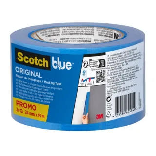Scotchblue Original Pack de 3 Cintas de Enmascarar - 24mm x 55m - 100% PEFC - Multisuperficie - Color Azul